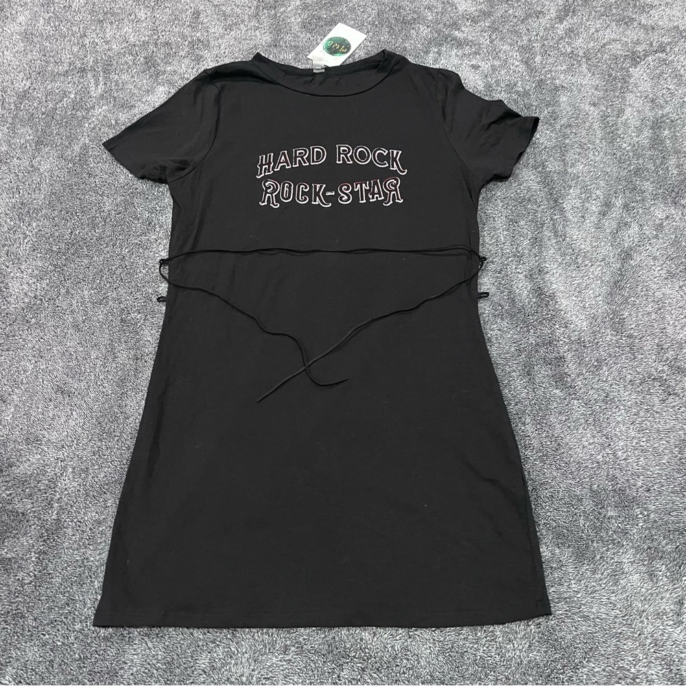 HARD ROCK ROCK-STAR black short- sleeve mini dress size L New